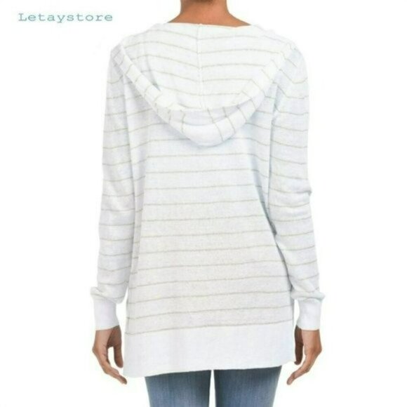 NWT Cynthia Rowley Lightweight Linen Blend Striped Hooded Cardigan - Picture 2 of 7